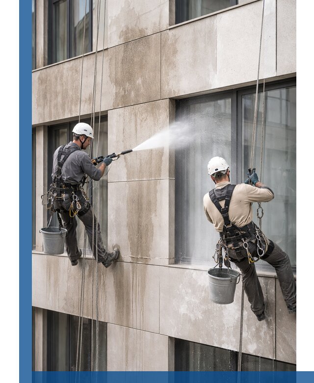 Послестроительная мойка фасада промышленным альпинизмом в Ивантеевке