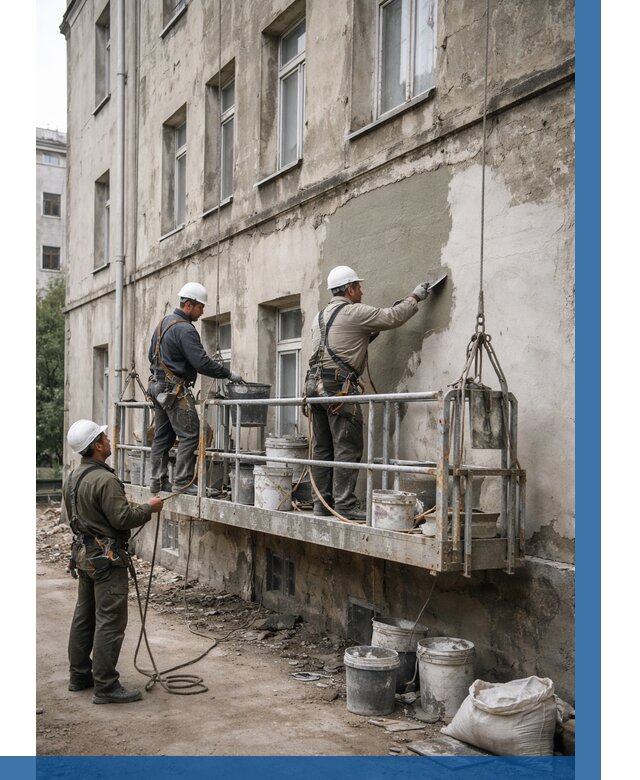 Капитальный ремонт фасада в Ивантеевке от 4321 р. | ВЫСОТНИК-Внт