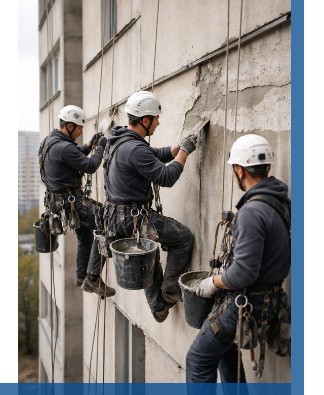 Ремонт бетонных элементов фасада в Ивантеевке от 2572 р. | ВЫСОТНИК-Внт