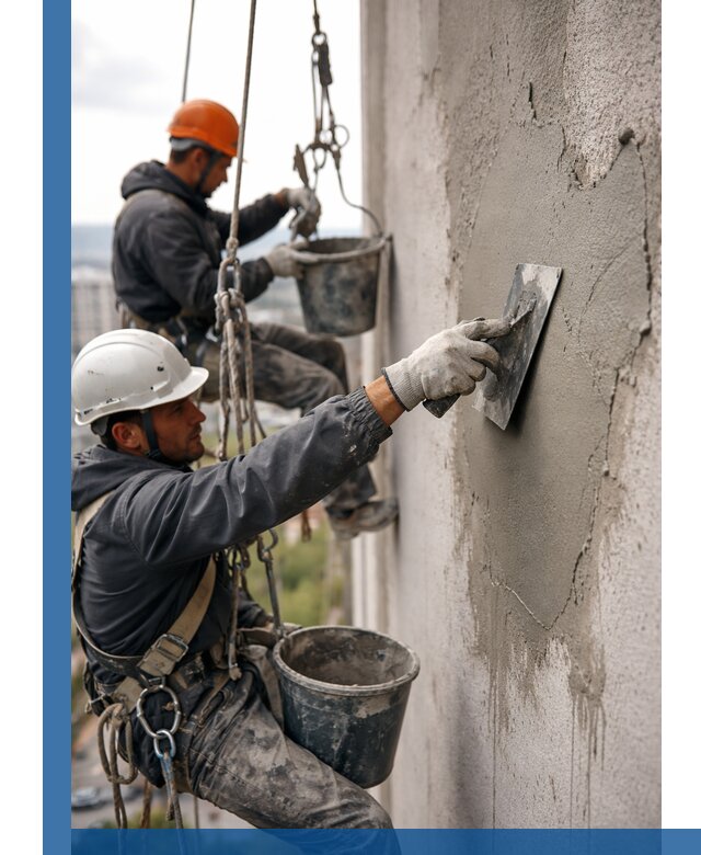 Штукатурка фасада на высоте в Ивантеевке профессиональные работы