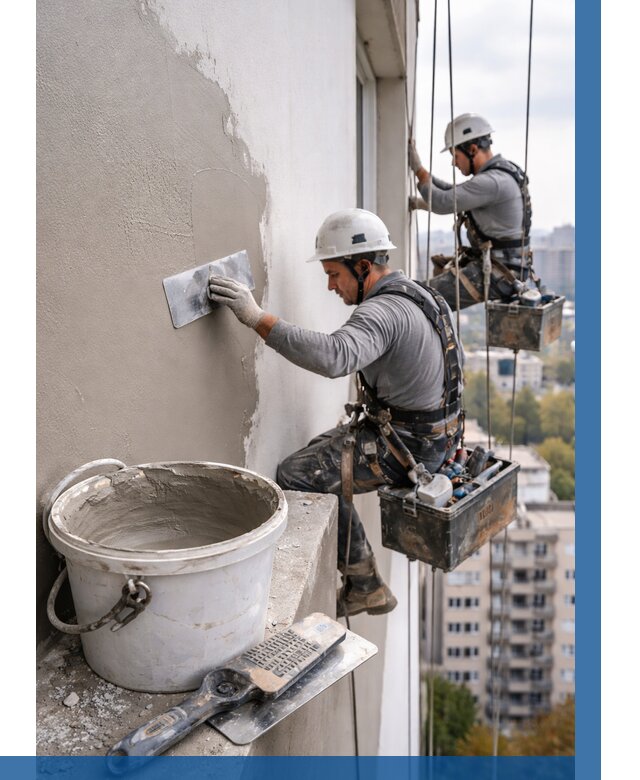 Шпаклевка фасада на высоте в Ивантеевке от 720 р. | ВЫСОТНИК-Внт