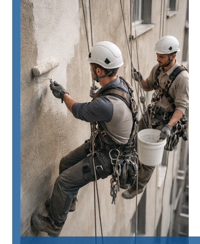 Грунтовка фасада на высоте в Ивантеевке промышленными альпинистами