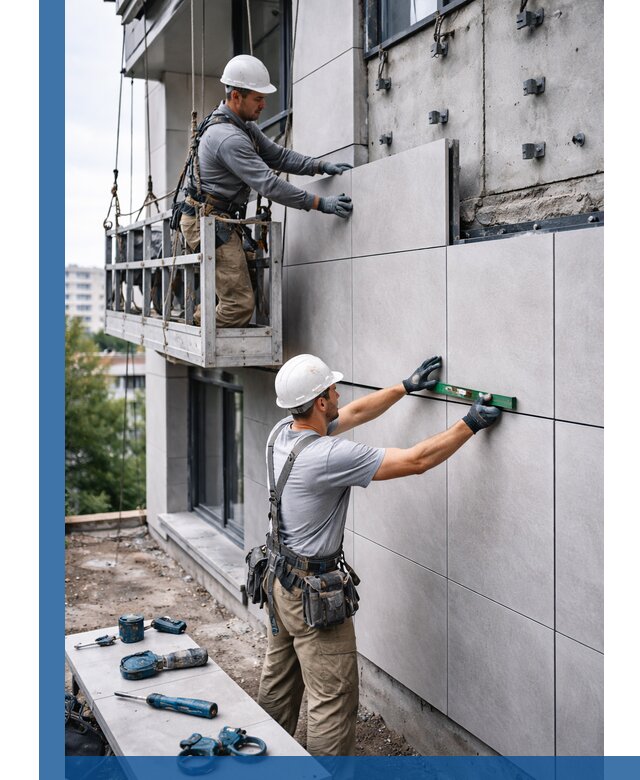 Монтаж керамогранита на фасад в Ивантеевке под ключ с гарантией качества