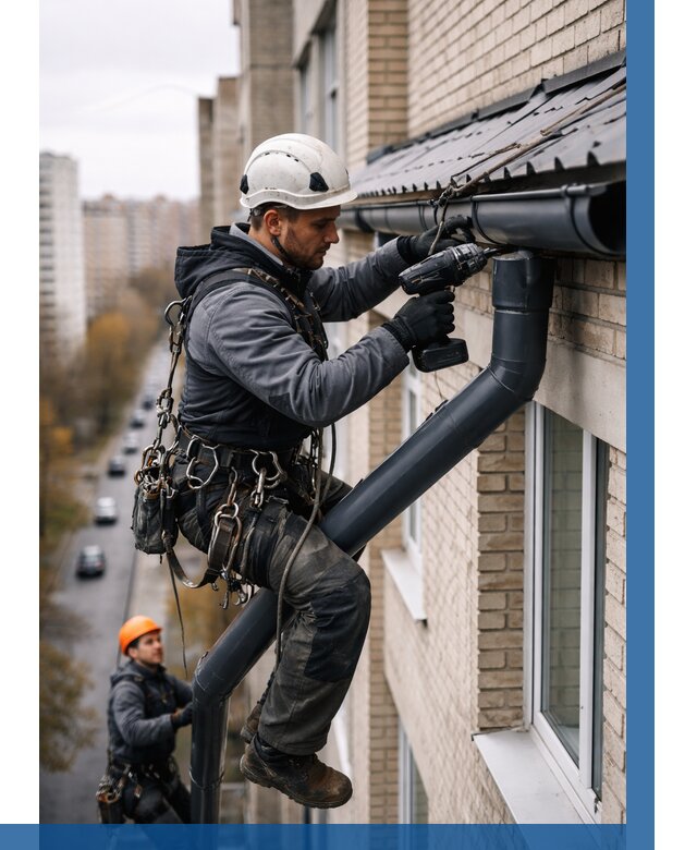 Монтаж водосточной системы на здании в Ивантеевке от 5144 р. | ВЫСОТНИК-Внт