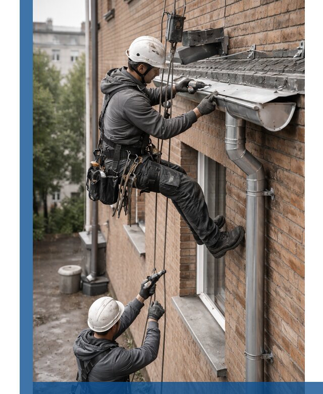 Монтаж водосточной системы на здании в Ивантеевке под ключ