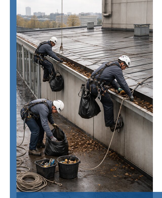 Очистка кровли по периметру в Ивантеевке силами промышленных альпинистов