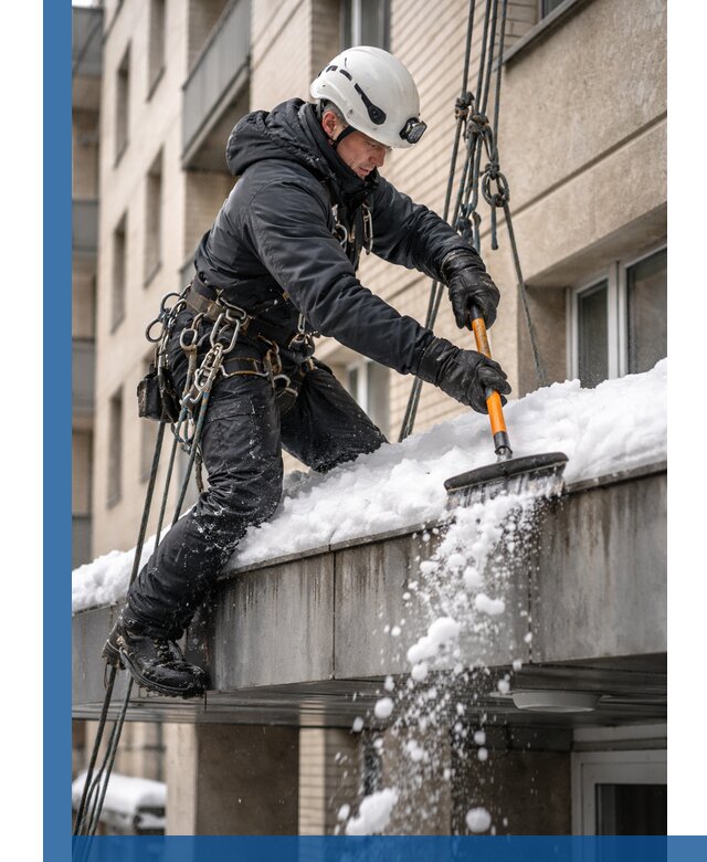 Очистка козырьков от снега в Ивантеевке круглогодично безопасно