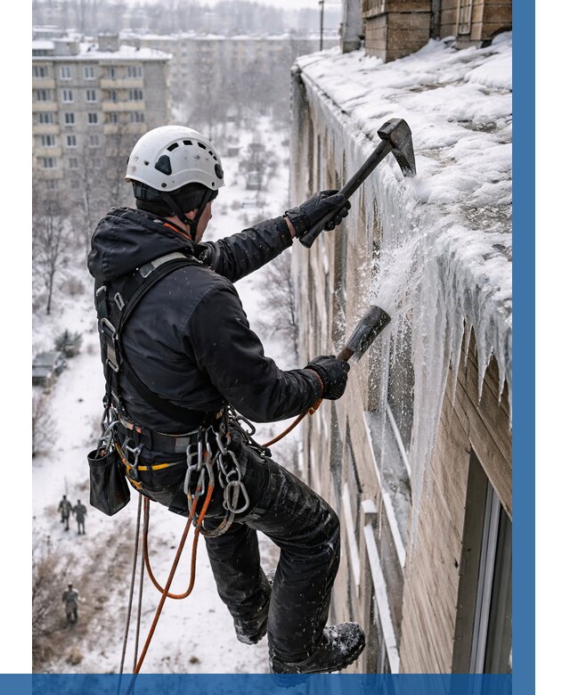 Сбивание сосулек с крыши в Ивантеевке по цене от 4629 р. | ВЫСОТНИК-Внт