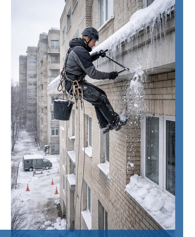 Удаление наледи с карнизов в Ивантеевке от 360 р. | ВЫСОТНИК-Внт