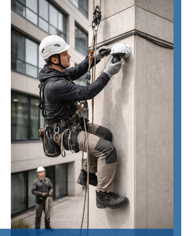 Монтаж камер видеонаблюдения на фасаде в Ивантеевке от 8744 р.-ВЫСОТНИК-Внт