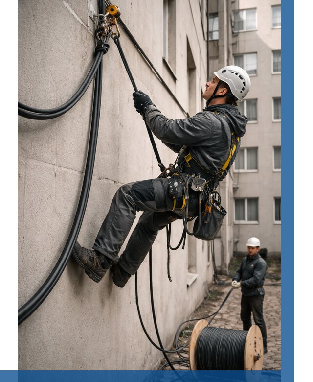 Протяжка кабеля питания на высоте в Ивантеевке от 463 р. | ВЫСОТНИК-Внт