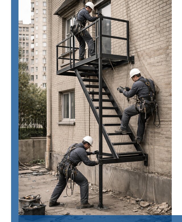 Монтаж пожарной лестницы в Ивантеевке, установка и крепление