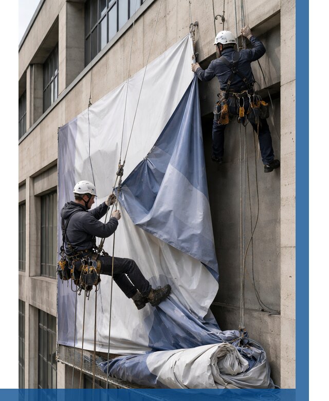 Демонтаж баннеров с фасада в Ивантеевке от 4629 р. | ВЫСОТНИК-Внт