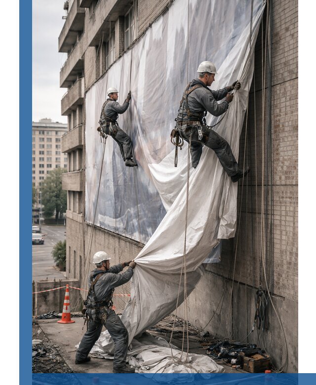 Демонтаж баннеров с фасада в Ивантеевке оперативно и безопасно