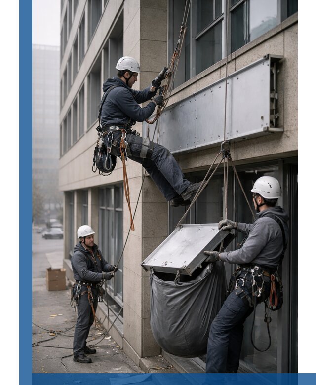 Демонтаж рекламной вывески с высотными работами в Ивантеевке