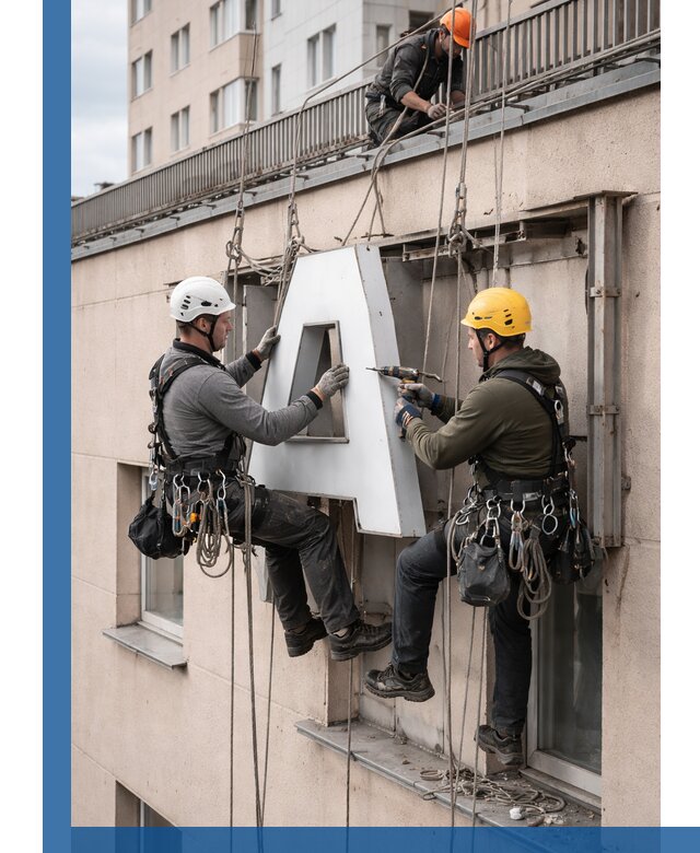 Ремонт и восстановление наружных вывесок на высоте в Ивантеевке
