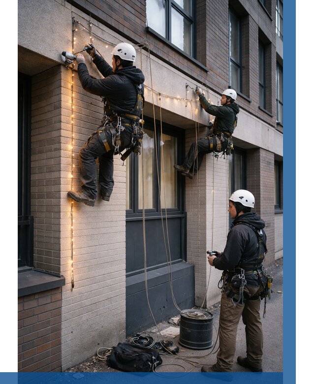 Монтаж гирлянд на фасаде в Ивантеевке от 3600 р. | ВЫСОТНИК-Внт