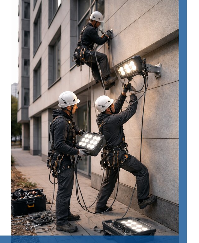 Монтаж прожекторов на фасаде в Ивантеевке от 7715 р. | ВЫСОТНИК-Внт