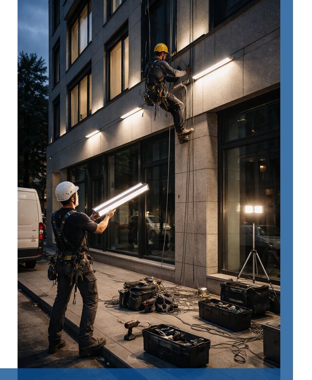 Монтаж архитектурной подсветки здания в Ивантеевке от 2572 р.|ВЫСОТНИК-Внт