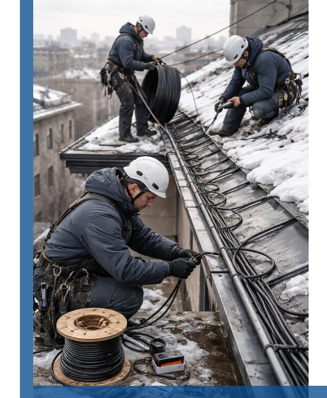 Монтаж греющего кабеля на кровле в Ивантеевке под ключ