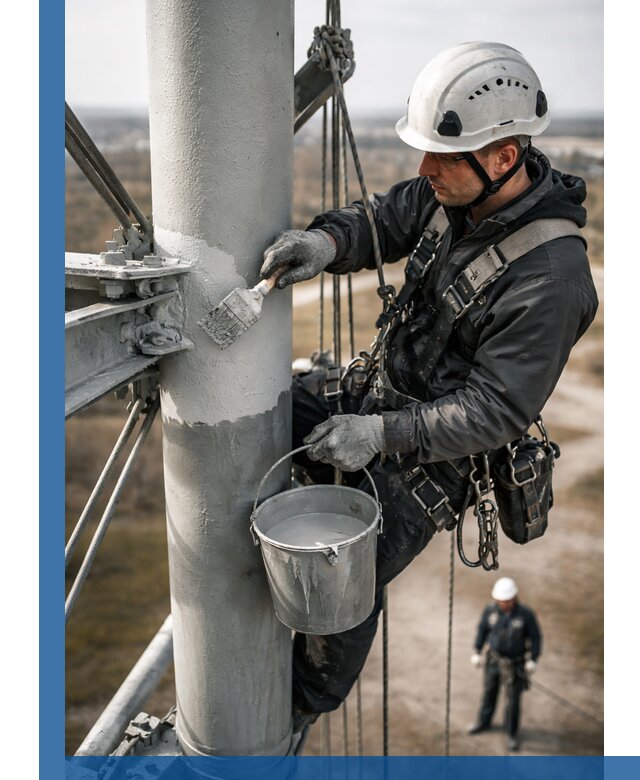 Покраска мачт связи в Ивантеевке промышленными альпинистами