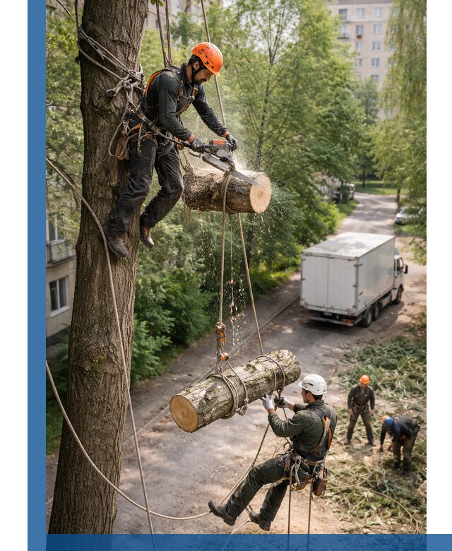 Спил деревьев альпинистами в Ивантеевке, безопасно и без повреждений