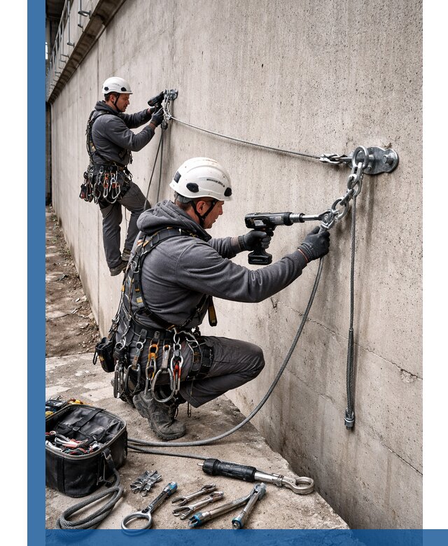 Монтаж анкерных линий высотной безопасности в Ивантеевке